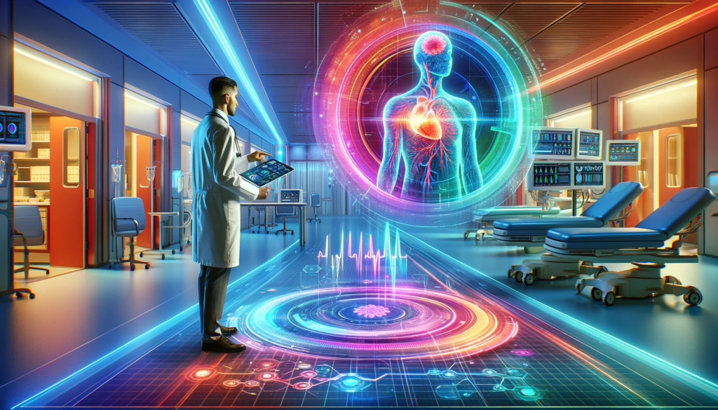 DALL·E 2024 01 18 23.04.09 Create two more images in a similar style depicting a futuristic medical scene in landscape orientation with vibrant colors. The scene includes a med